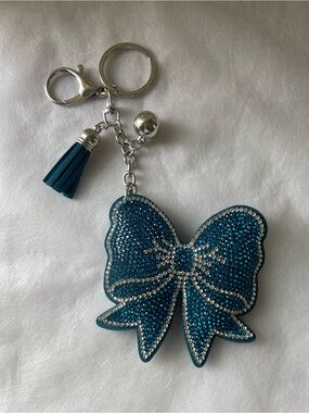❌NOT FOR SALE❌ Blue Rhinestone Bow Bag Charm Keychain with Tassel